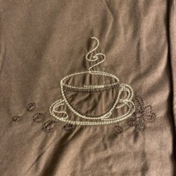 Cafe Aesthetic Embroidered Coffee Shirt Brown Vox Populi Button Up Large - Picture 6 of 10